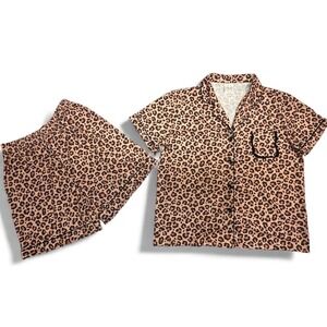Monkey B Designs Leopard Print Cotton‎ Pajama Short Set Womens 2X